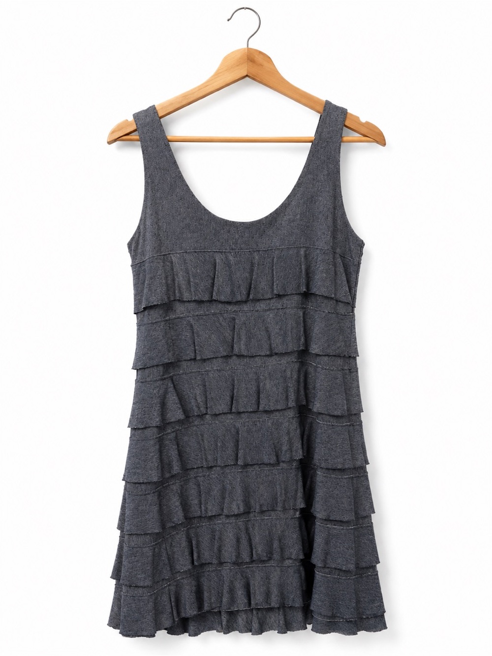 Sleeveless Ruffle Tiered Mini Dress in Charcoal Gray